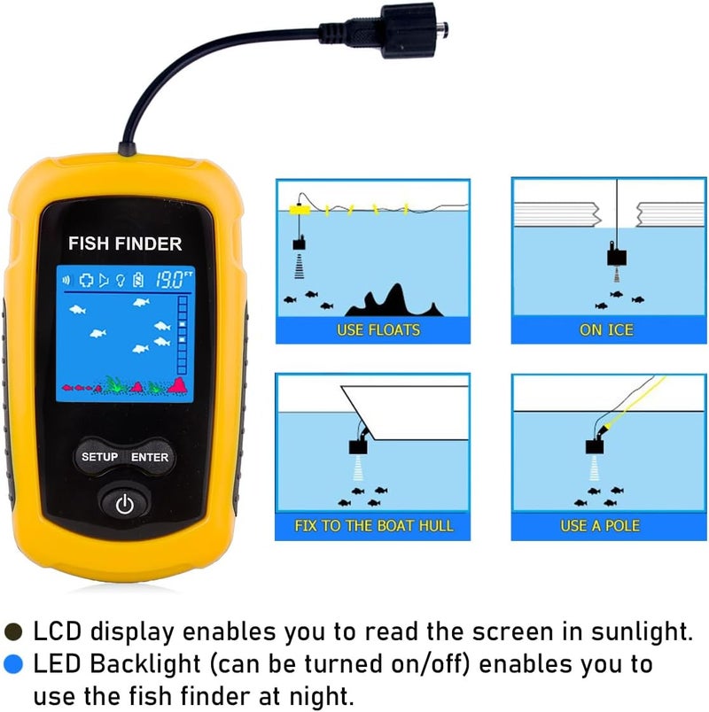 Venterior Portable Wired Fish Finder Ice Kayak Fishing Gear Water Depth Finder Handheld Fishfinder LCD Display Sonar Transducer - Image 2